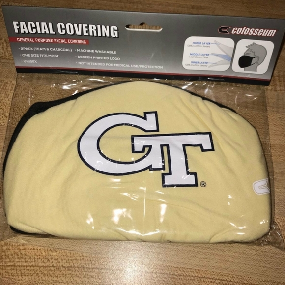 NWT Unisex Georgia Tech Yellow Jackets Colosseum 2 Pack Face Masks - Picture 3 of 3